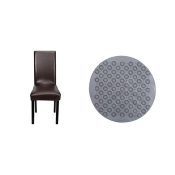 

1 Pcs Dining Chair Covers Pu Leather Chair Cover Slipcover & 1 Pcs 22 Inch Pvc Round Bath Shower Floor Mat