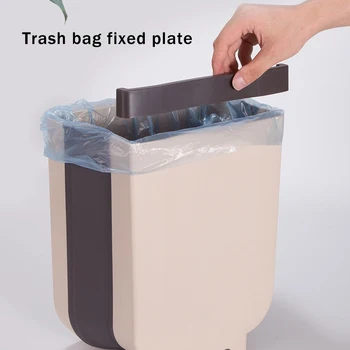 

Wall Mounted Folding Waste Bin Kitchen Trash Can Built-in Garbage Bag Box Coverless for Home Bathroom BJStore