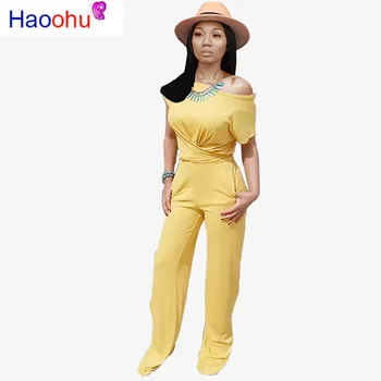 

HAOOHU Sexy 2 Piece Set Women Clothes Bandage Crop Top and Wide Leg Pants Set Off Shoulder Two Piece Club Outfits Matching Sets