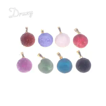 

12PCS Women Golden Plated Necklace Pendants 8 Colors Natural point stone Pendants Pendulum purple Healing Crystal Quartz Amulet