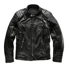 Стиль Мужская куртка из натуральной кожи настоящая Толстая воловья кожа мотоциклетная Байкерская черная куртка Большие размеры пальто