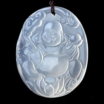 

Natural high ice white jade pendant agate laughing Buddha pendant