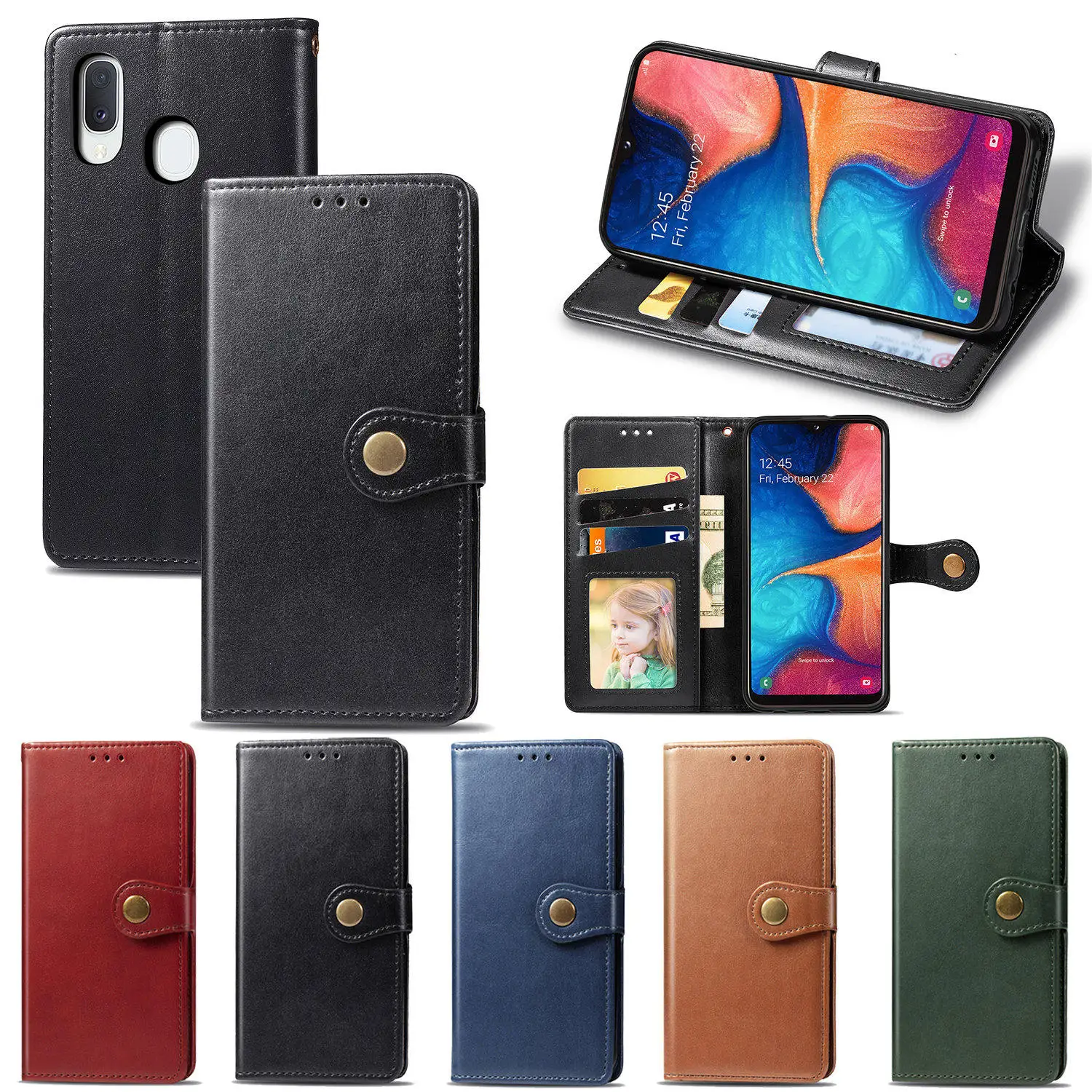 Ретро деловой кожаный чехол бумажник для Samsung Galaxy A20 A20S A20E с магнитной подставкой