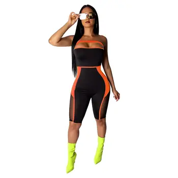 

2019 New Design Women Sport Jumpsuit Sleeveless Strapless Sexy Slim Outdoor Print Bodysuit Hot Sexy Street Wear One Piece