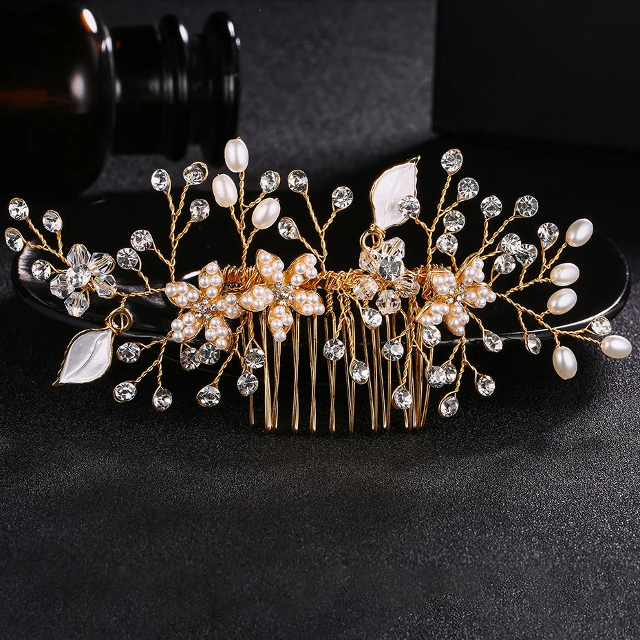 Crystal Peals Hair Combs Wedding Hair Headdress Fashion Hair Clips Accessories Handmade Women Head Ornaments FS119