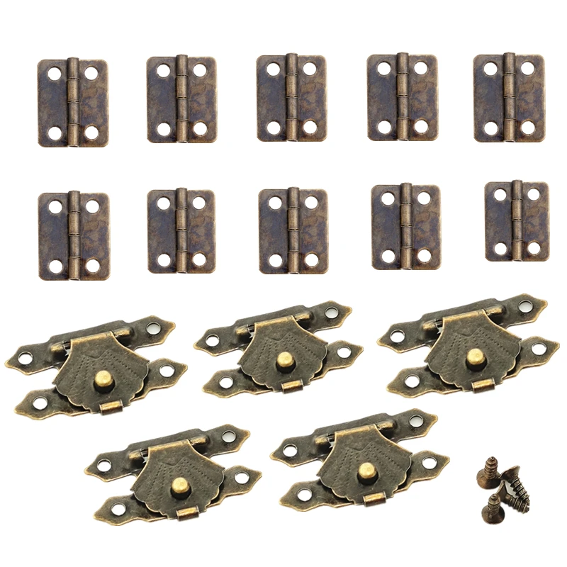 15pcs Box Hasp Hinges Antique Bronze Round Iron Suitcase Vintage Cabinet Latch Jewelry Toggle Lock Decorative Furniture Hardware