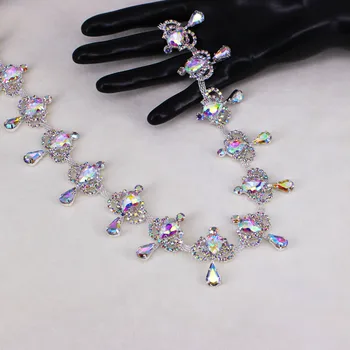 

1 Yard Silver AB Crown diamonds Trimming Cup Crystal Applique Chain Rhinestone Bridal Trim Fashion Chain Fringe Embellishment