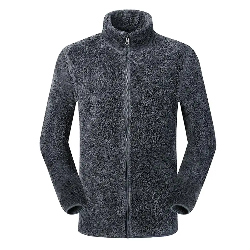 Серый Couples Jacket Autumn Winter Outdoor Thickening Zipper Fleece Stand Collar Sport Coat Pure Color Long Sleeve Jacket Clothing - Цвет: Серый