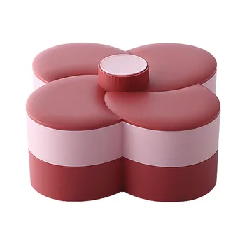 

With Lid Tabletop Decor Double Layers Rotating Candy Box Dried Fruit PP Snack Storage Tray Home Partition Dustproof Flower Type