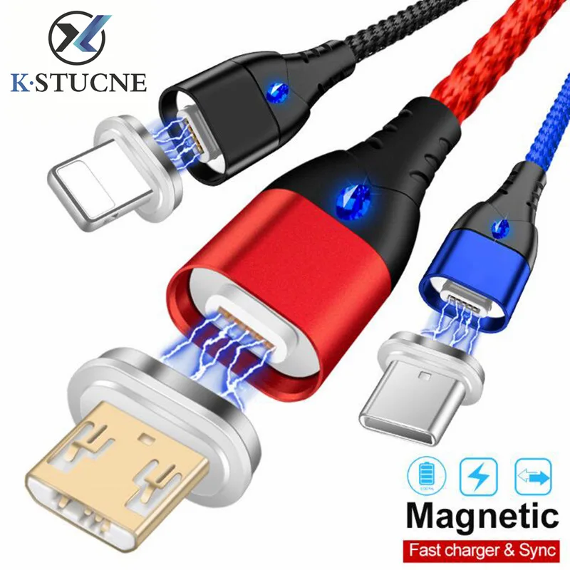 

LED Lighting Magnetic Cable 3A Fast Charging Cord For iPhone XS XR X 7 6 Phone Magnet Micro USB Type C Cable LED Sync Data Wire