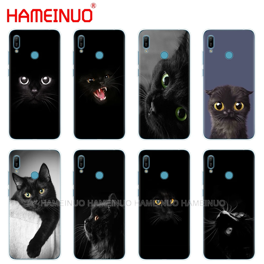 

silicon phone cover case for huawei Y5 Y6 Y7 Y9 PRO PRIME 2019 honor 8s 8a 20 LITE PRO 10i view 20 V20 Black Cat Staring Eye On