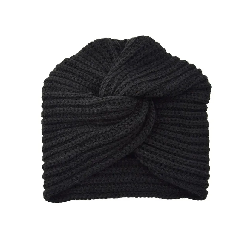 LEONLION зимние Шапки для Для женщин теплая вязаная шапка зимняя шапка Для женщин плетеный повязка на голову на теплом меху шапочки с перекрученным узлом спереди, сплошной - Цвет: Black