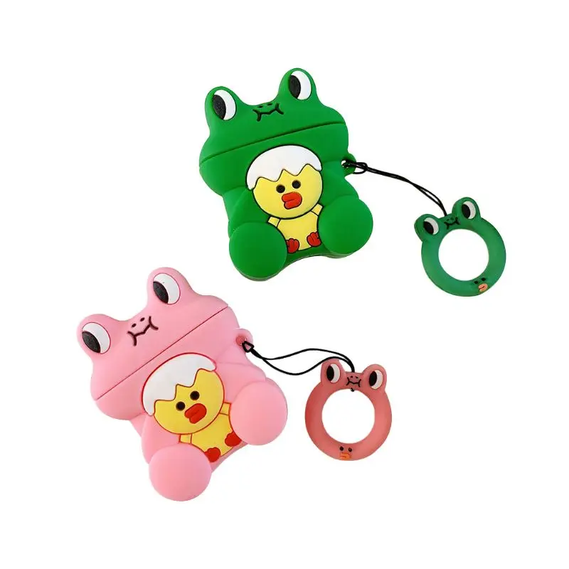 

Cute Frog Chicken Pattern Soft Silicone Protective Case Skin Protector with Lanyard for Airpods 1/2 Charging Box Accessories