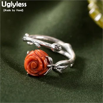 

Uglyless Natural Agate Rose Flower Necklaces + Rings Jewelry Sets for Women 925 Silver Hand Creative Bijoux Gemstone Jewel P1079
