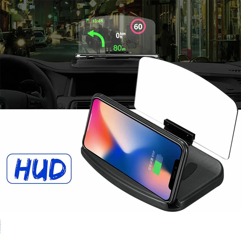 10W 5W Qi Wireless Charger Car GPS Projector HUD Head Up Display Phone Holder Charging For iPhone Samsung Huawei LG Smartphone