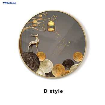 

Entry Porch Draw Circular Lucky Deer Fish Aisle Corridor Wall Decoration Paintings A style 1pc