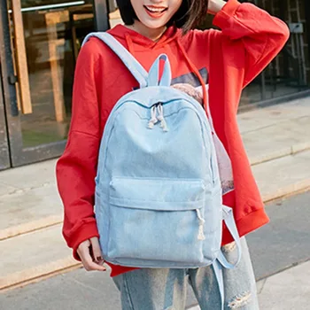 

2019 Newly Fashion Women Preppy Style Backpack Soft Fabric Corduroy School Backpack for Teenage Girls J9