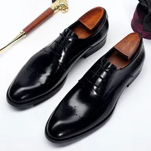 New Mens Formal Shoes Genuine Leather Oxford Shoes For Men Black 2019 Dress Wedding Shoes Laces Leather Brogues