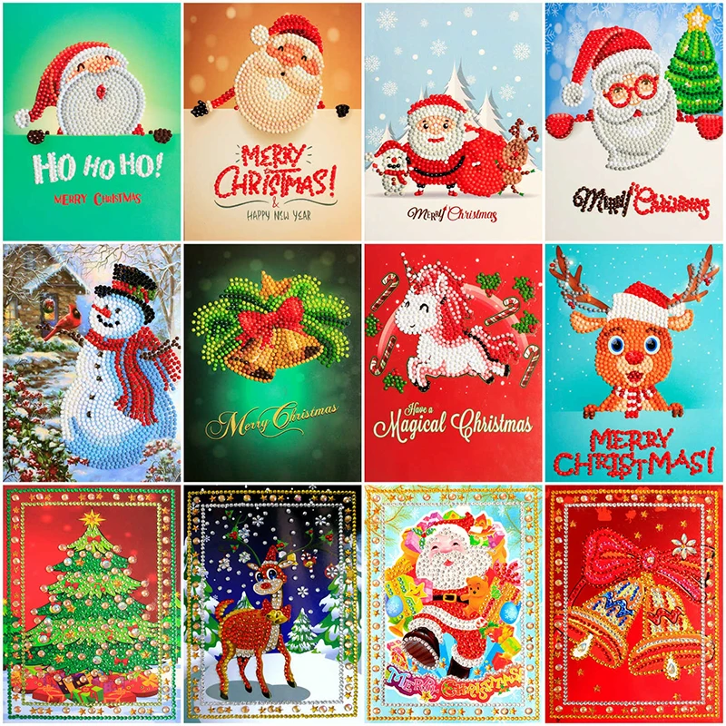 

LZAIQIZG Diamond Painting Christmas Cards Diamond Embroidery Santa Claus Greeting Postcards DIY Diamond Mosaic Handmade Gi