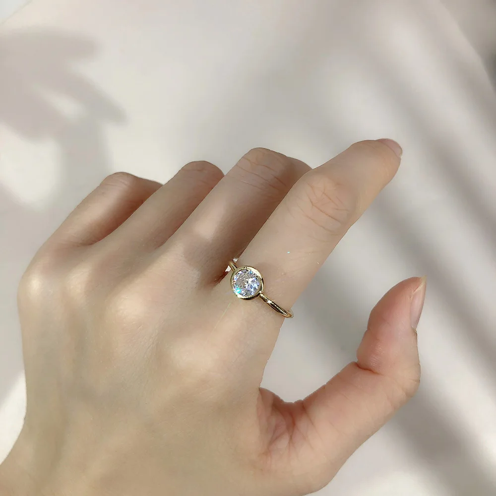 Minimalistischen Kristall Versprechen Ring für Frauen Einfache Runde Zirkonia Rose Gold Farbe Zubehör Dainty Schmuck Großhandel R010 – Detail 4