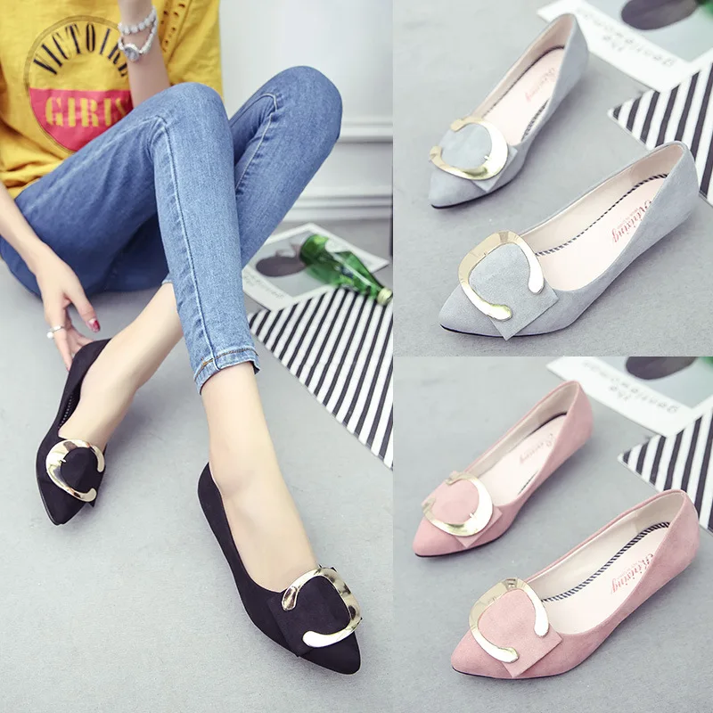 

Shoes Women's 2017 Spring And Autumn New Style Pointed Shallow Mouth Low Heel Metal Buckle Suede Versitile Fashion WOMEN'S Pumps