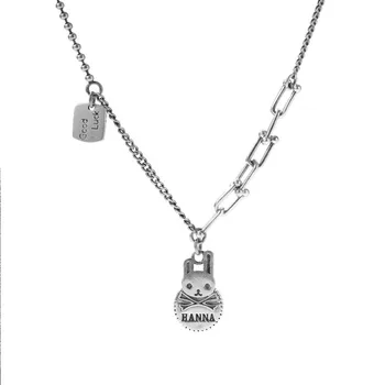 

FUN-BEAUTY Women's S925 Sterling Silver Jewelry Vintage Thai Silver Necklace Rabbit Clavicle Chain Cute Creative New Accessories