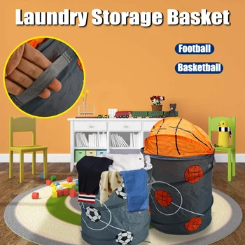 

Foldable Laundry Storage Basket Football Basketball Modeling Storage Barrel Polyester Cloth Toy Store Storage Bin Folding Hamper