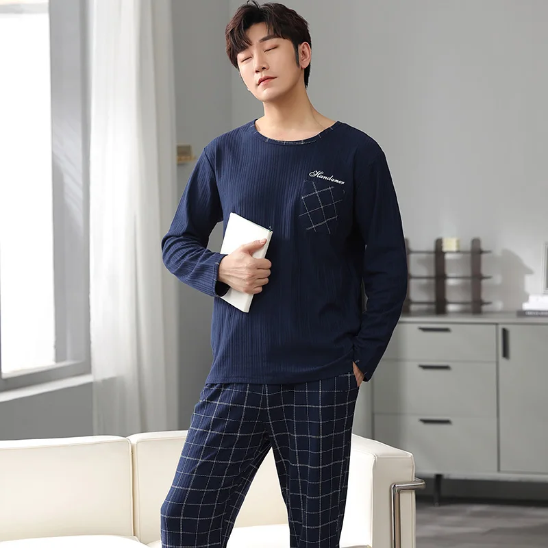 silk pajamas Brand Autumn Men's Cotton Pajamas Letter Striped Sleepwear Cartoon Pajama Sets Casual Lounge Suits Pyjamas Plus Size 3XL Pijama mens pjs Men's Sleep & Lounge