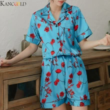 KANCOOLD, 2 шт., Женский комплект, шорты, рукав, пижама, принт, короткая ночная рубашка, штаны, наборы, Дамская ночная рубашка, летнее женское белье, Новинка