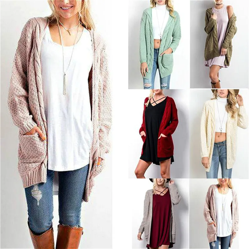 S-3XL Long Cardigan Women Sleeve Knitted Pocket Sweater Autumn Winter Womens Sweaters 2019 Jersey Mujer Invierno |