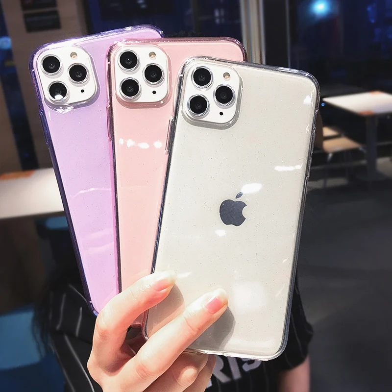 Luxury Glitter Transparent phone Case For iPhone 11 Pro Max X XS XR 6 6S 7 8 Plus Plain Color Soft TPU Phone Back Cover |