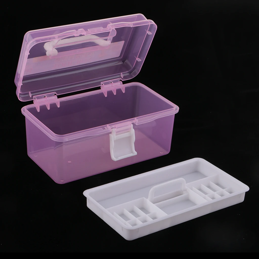 Pink 2 Layer Plastic Jewelry Painting Tool Box Holder Storage Case Organizer
