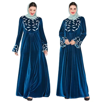 

Embroidery Muslim Abaya Maxi Dress Long Sleeve Vintage Jilbab Kaftan Cocktail Dresses Velvet Islamic Clothing Robe Arab Gown New