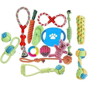 

15pcs Puppy Rope Chew Toys Teething Clean,Interactive Tug of War Toys - 10pcs Cotton Rope Ball & 5pcs Cotton rope knot