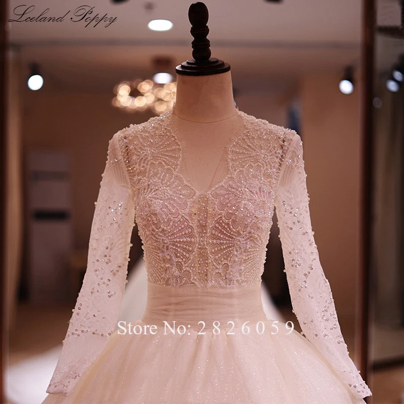 Vestido de Noiva женские блестящие винтажные Свадебные платья трапециевидной формы, кружевные аппликации, v-образный вырез, длинные рукава, длина до пола, свадебные платья