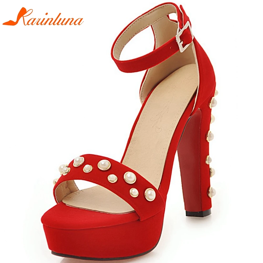 

Karinluna New Arrivals 2020 High Heels Summer Sandals Women Shoes Buckle Strap Platform Metal Decoration Party Shoes Woman