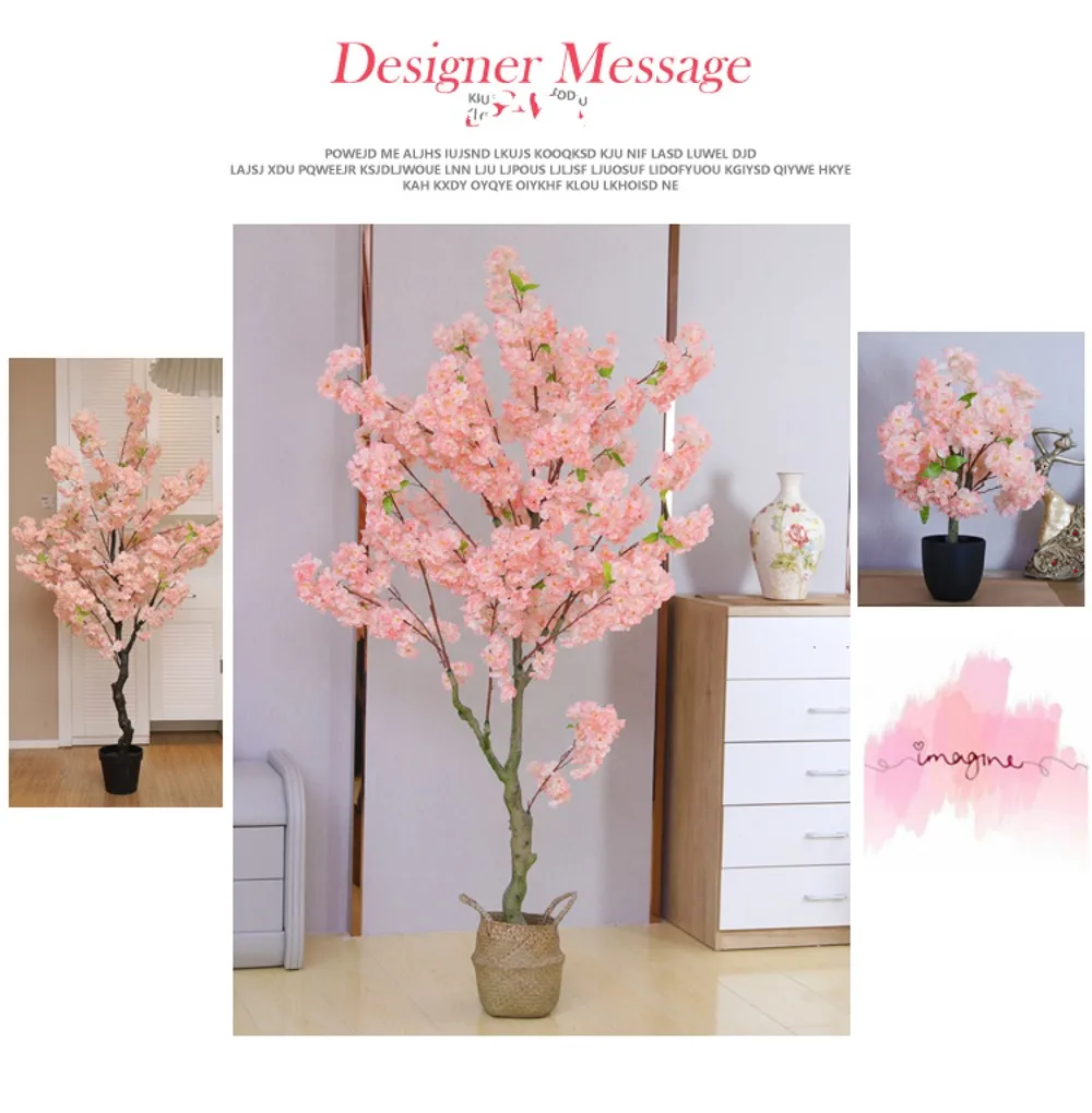 

2M 6.5Ft White Pink Artificial Cherry Blossom Tree With Black Vase For Hotel Shop Landscape DIY Wedding Centerpieces Decoration