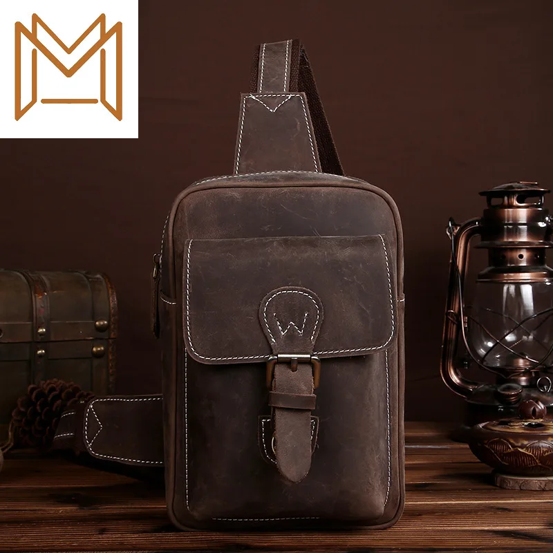 

Head Layer Crazy Horsehide Chest Package Male Manual Cowhide Package Genuine Leather Chest Package Leisure Time Oblique Satchel