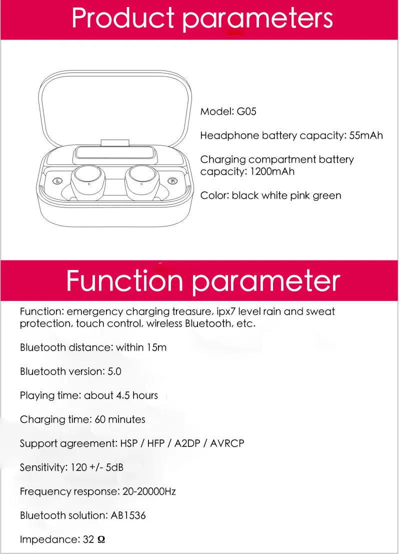  2020 Upgrade Noise Reduction Bluetooth Earphone Ture Wireless Earphone for Android Mobile Phone iPhone Deep Bass TWS EarBuds