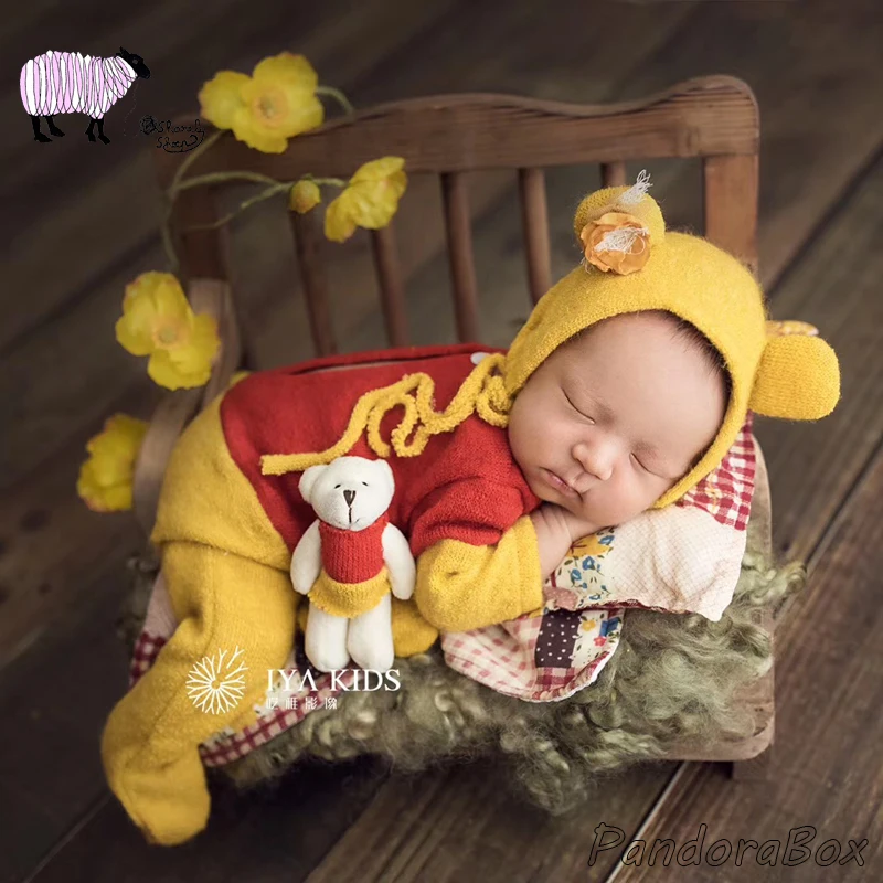 3Pcs/Set Newborn Baby Boy Girl Cartoon Hat+Rompers Photography Props Infant fotografia Accessories Baby Photo Shoot Outfits Prop