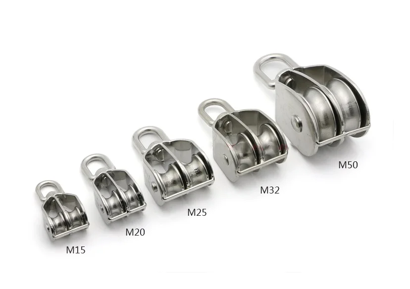 10PCS/LOT M15 Stainless Steel 304 Double Wheel Swivel Lifting Rope Pulley Block 35KG For Wire | Обустройство дома