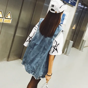 

Female Vest Denim Spring Autumn Long Section 2020 New Solid College Wind Single Breasted Loose Plus Size Women Jean Clip HD09