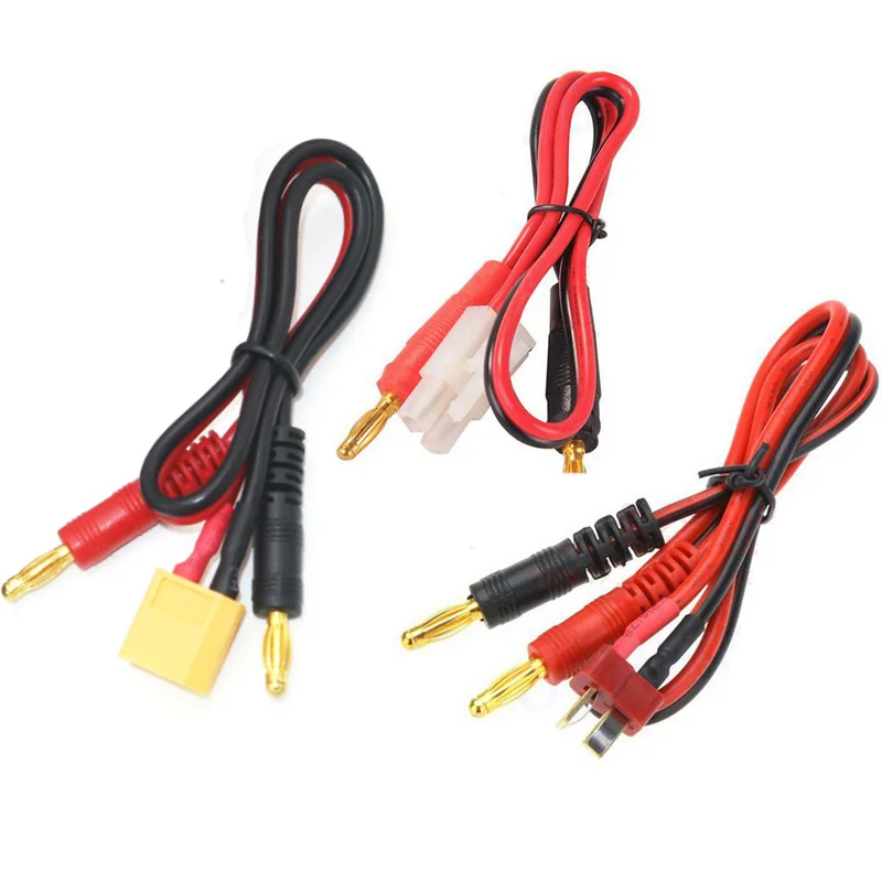 Gros plan sur le câble adaptateur batterie RC T Plug XT60 Tamiya vers banane 22cm montrant les soudures