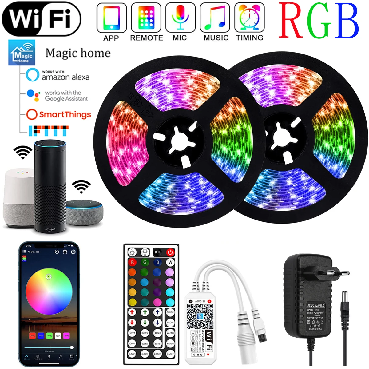 Светодиодная лента с поддержкой Bluetooth Wi-Fi RGB 5050 5/10/15/20 м | Лампы и освещение