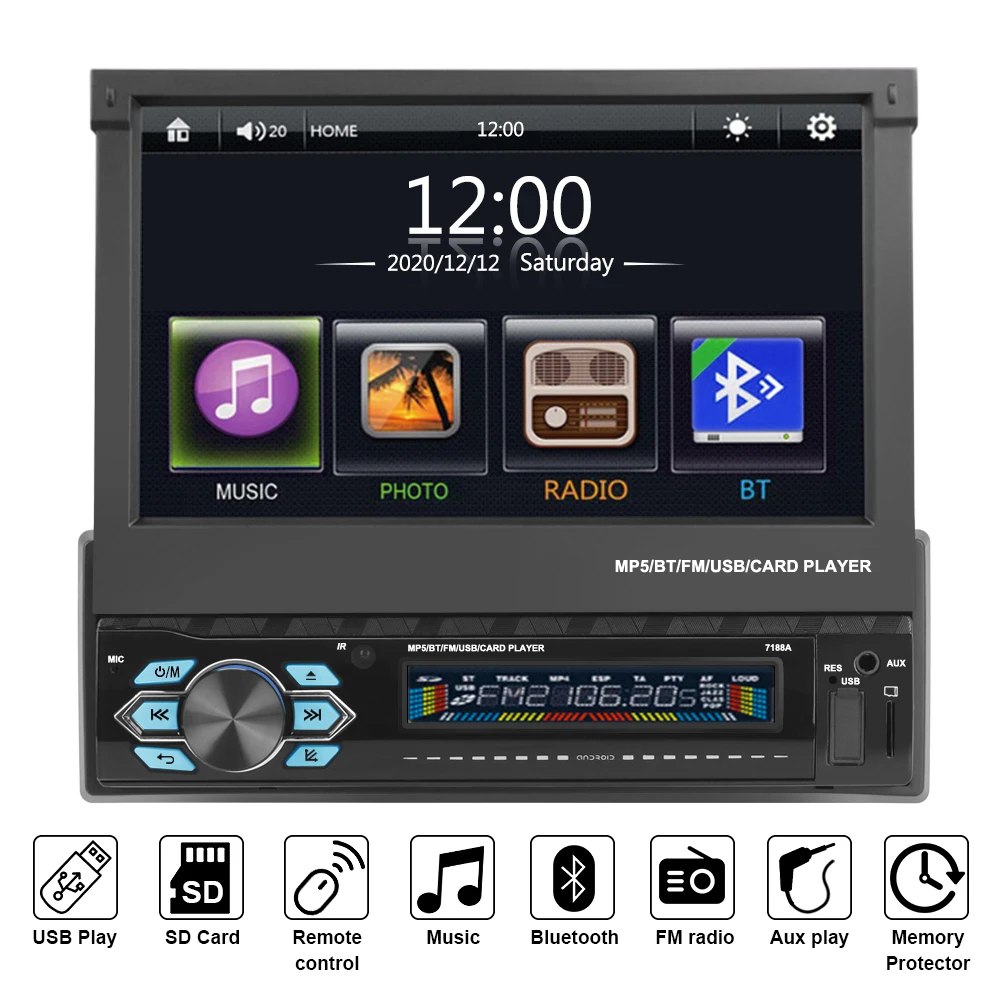 Gps Navigation 1 Din Car Radio Bluetooth 7" Tft Touch Screen Mirror Link Android/ios Car Stereo