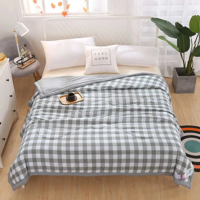 Grey Plaid Мягкое дышащее одеяло для кондиционера, тонкие полосатые клетчатые удобные постельные принадлежности, розовое, серое, фиолетовое одеяло - Цвет: Grey Plaid