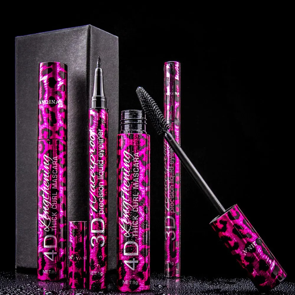

2 Pcs Mascara Set Red Leopard Black Liquid Eye Makeup 24H Lasting Waterproof Not Smudge Makeup Makeup Tools