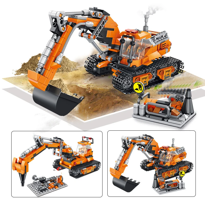 

City Construction Engineering Vehicle Building Blocks Technic Car Truck Crane Excavator DIY Model Figures Assembled Toys
