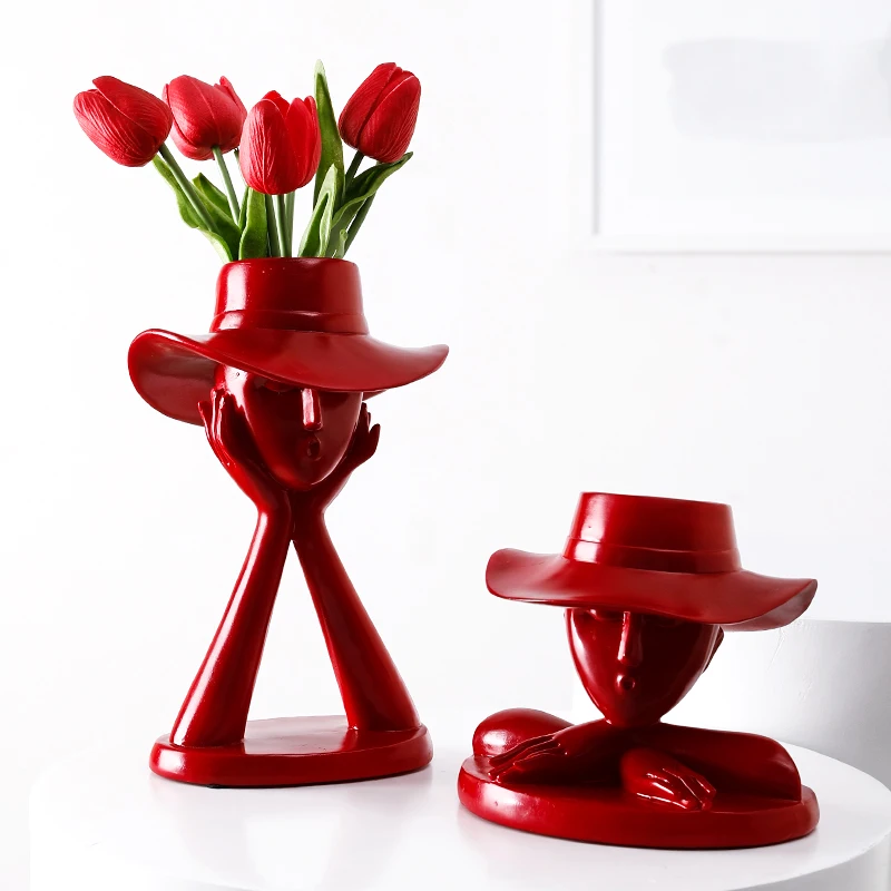 

Creative Nordic Resin Red Girl Living Room Decoration Ornaments TV Cabinet Desktop Home Decorat Wedding Gifts