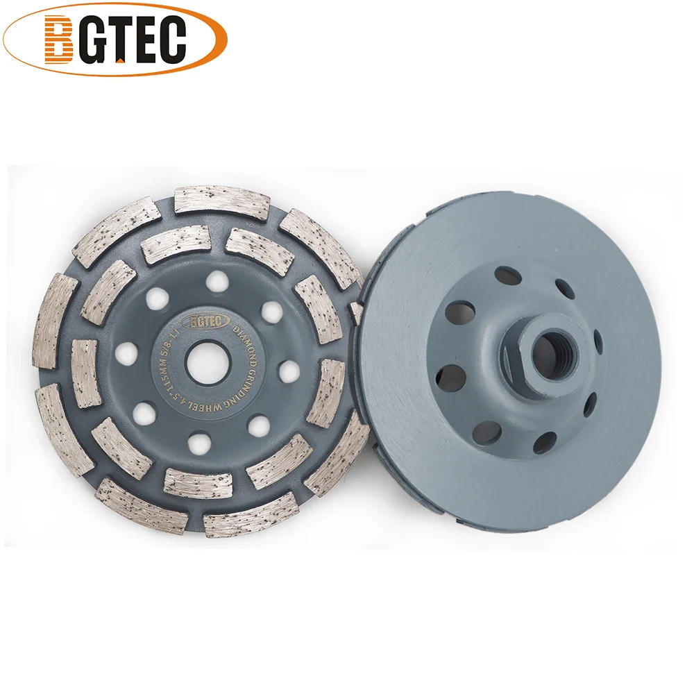 BGTEC 2pcs 4.5inch Diamond Double Row Grinding Cup Wheel 115mm concrete, Masonry, Granite marble Grinding discs